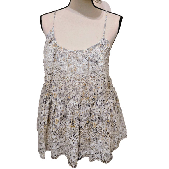 Free people sage floral tank top S Boho Camisole Adjustable straps - Picture 2 of 16